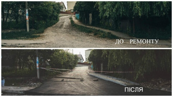 До і після, – на Тернопільщині райцентр похвалився новою дорогою (фото)