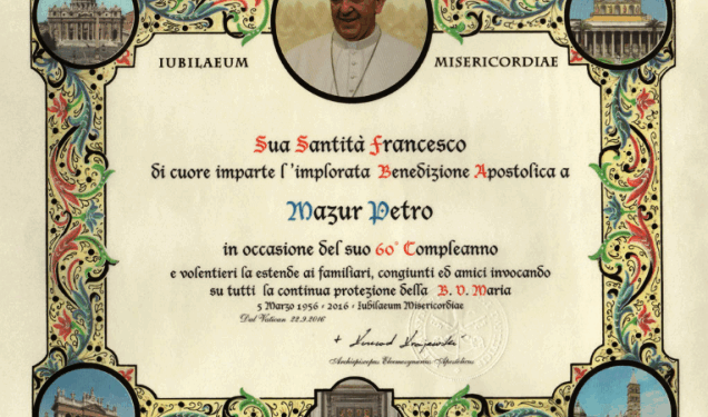 Єписком Риму надіслав на день народження жителю Тернопільщини дещо особливе