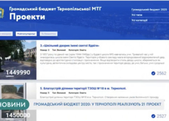 Стало відомо, які проекти у Тернополі реалізують за кошти «Громадського бюджету»