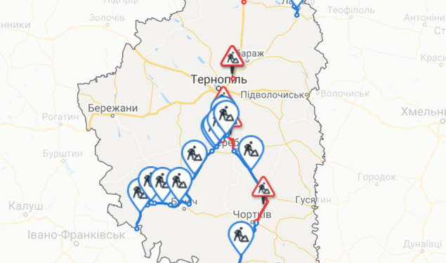 Дороги Тернопілля: на інтерактивній карті ремонту доріг Укравтодору позначили дороги області, які ремонтуватимуть цьогоріч