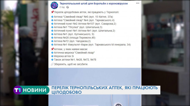 Які тернопільські аптеки працюють у період карантину цілодобово?