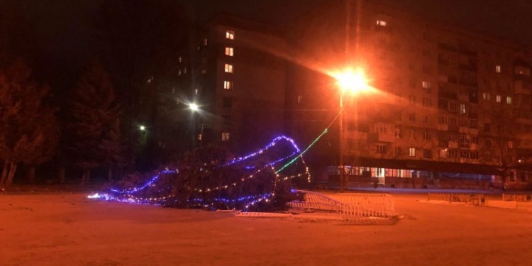 У Тернополі вітер хотів “вкрасти” новорічну красуню