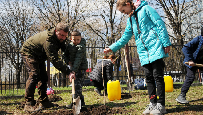 Військові Тернопільщини спільно з переселенцями висадили кущі калини на території Державного архіву Тернопільської області