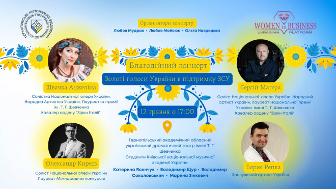 «Золоті голоси України в підтримку ЗСУ» у Тернополі відбудеться благодійний концерт