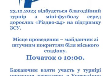 Перед Різдвом в Монастириській громаді проведуть благодійний турнір з міні-футболу