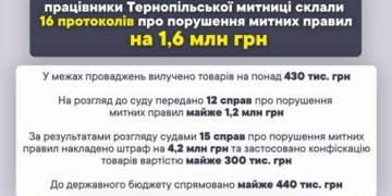 Тернопільська митниця виявила порушень на 1,6 млн гривень з початку року
